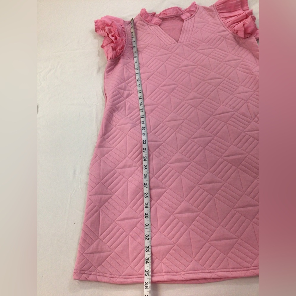 NWOT Pink Ruffle Sleeve Quilted Dress Midi, sz Large - Picture 6 of 11